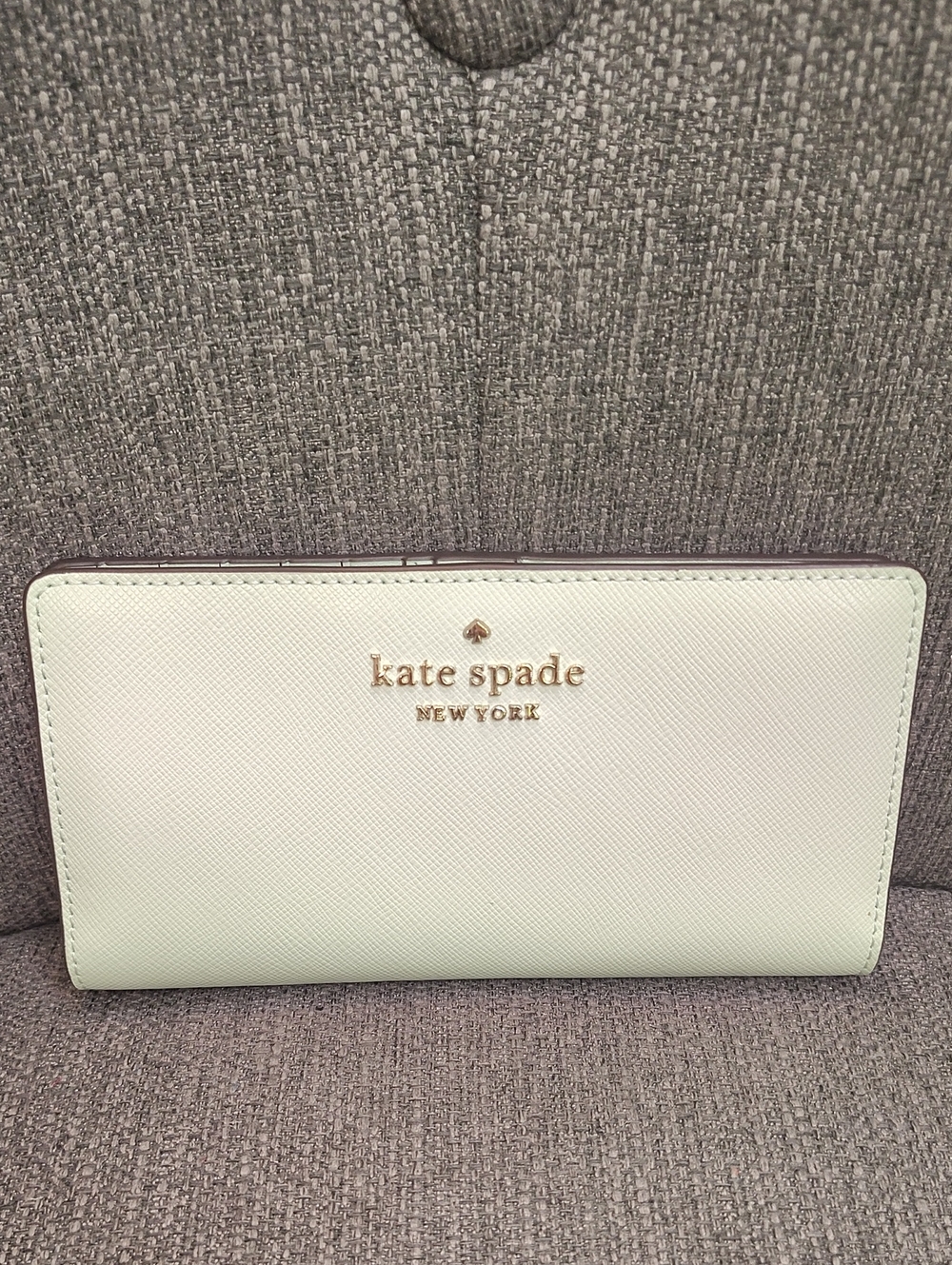 kate spade New York Mint Green Saffiano Zip-Around Wallet with Gold Logo